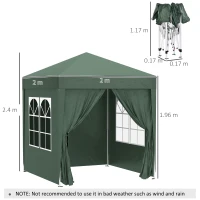 Outsunny 2 x 2m Pop Up Gazebo, w/Side Walls, Windows-Green(m-3)