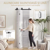 HOMCOM Ușă Culisantă Pliabilă pentru Interior 71.2x213.4cm, Șină Silențioasă din Oțel, Mâner, Ghidaj, Role, Ușă de Interior Rustică, din MDF și Lemn de Pin, Impermeabilă, pentru Bucătărie, Baie(m-7)
