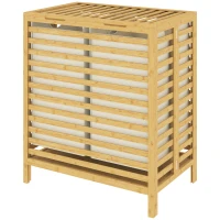 HOMCOM Cesto Portabiancheria in Bambù 64L con Coperchio, 2 Sacche in Tessuto Oxford Rimovibili e Lavabili, Color Legno(m-10)