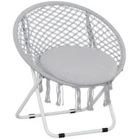 Outsunny Loveuse fauteuil rond de jardin fauteuil lune papasan pliable grand confort macramé coton polyester gris(m-1)