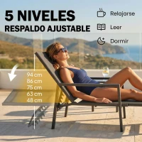 Outsunny Tumbona Plegable con Reposapiés Retráctil Respaldo Ajustable 5 Niveles Tela de Textilene Marco Acero Gris Oscuro(m-5)