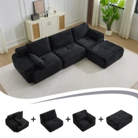 Modernes Sofa aus komprimiertem Memory-Schaumstoff, große Sofagarnitur für das Wohnzimmer, haustierfreundliches modulares Sofagarnitur Cloud, Cordstoff, kein Zusammenbau erforderlich, schwarz(m-5)