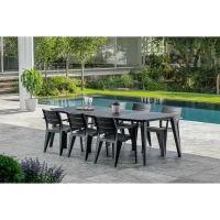 Table de jardin - rectangulaire - gris graphite - en résine - 8 a 10 personnes - Lima - Allibert by KETER(m-3)