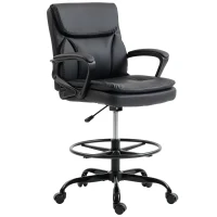 HOMCOM Scaun de desen Scaun de birou ergonomic rotativ cu înălțime și suport pentru picioare reglabil Negru(m-6)