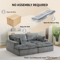 Doppelter Chaiselongue-Sessel für den Innenbereich, übergroße gepolsterte Cloud-Schlafcouch, luxuriöses Schlafsofa mit tiefem Sitz, Sofa-Chaiselongue mit Anbausofa, Lesesessel aus Cord für das Wohnzimmer, keine Montage erforderlich, grau(m-9)