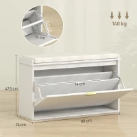 HOMCOM Banc à chaussures avec coussin d'assise rembourré et tiroir rabattable pour couloir, chambre, 80 x 26 x 47,5 cm, blanc(m-3)