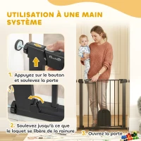 PawHut Barrière de sécurité animaux avec porte fermeture automatique système de double verrouillage, acier noir(m-4)