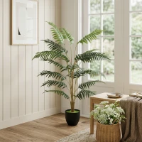 HOMCOM Artificial Fern Topiary Tree, Realistic Artificial Plant in Cement Pot, Fake Plant, 120cm(m-9)