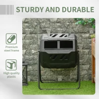 Outsunny Garden Composter - Compost Bin for Waste - 360° Rotating - Double Chamber 160 L - Black, PP & Epoxy Steel(m-7)