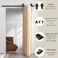 HOMCOM 152,5 CM Kit de Sine pentru Usa Glisanta Pliabila in Otel Carbon pentru 2 Usi(m-4)