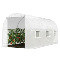 Outsunny Serre tunnel de jardin 9m², serre de jardin tunnel avec porte et 6 fenêtres, bâche PE 140 g/m² 445 x 200 x 200 cm blanc(m-11)