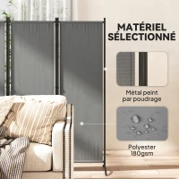 Outsunny Paravent 221 x 172 cm paravent de jardin à 4 panneaux avec pieds larges en tissu polyester de 180 g/m² gris foncé(m-7)