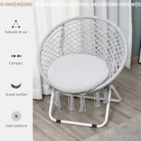 Outsunny Loveuse fauteuil rond de jardin fauteuil lune papasan pliable grand confort macramé coton polyester gris(m-6)