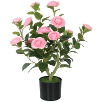 HOMCOM 65cm Artificial Camellia Flower Plant in Pot with 116 Lush Leaves & Moss Effect, Pink(m-10)