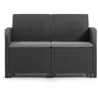 Banquette de jardin - Allibert by KETER - SanRemo - en résine imitation rotin tressé - Gris graphite(m-3)