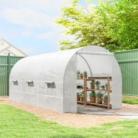 Outsunny Serre tunnel de jardin 9m², serre de jardin tunnel avec porte et 6 fenêtres, bâche PE 140 g/m² 445 x 200 x 200 cm blanc(m-10)