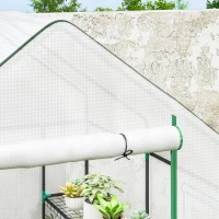 Outsunny Invernadero de Exterior con 6 Estantes Puerta Enrollable Cubierta de PE y Marco de Acero 140x143x190 cm Blanco(m-9)