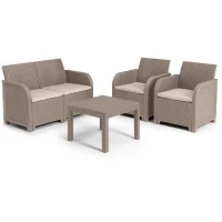 Salon de jardin - en résine imitation rotin tressé - Allibert by KETER - 4 personnes - SanRemo - Cappuccino(m-1)