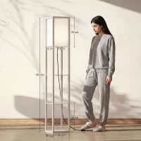 HOMCOM 3-Tier Floor Lamp with Shelves and Storage, Modern Corner Standing Lamp with Lampshade, Reading Light with Foot Switch for Living Room, Bedroom, Home Office, Bulb not Included, Oak(m-3)