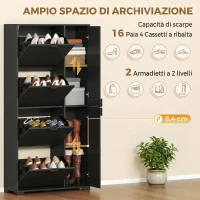 HOMCOM Scarpiera Moderna con Specchio, 4 Cassetti a Ribalta, Capacità Fino 16 Paia di Scarpe, Nero(m-5)