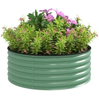 Outsunny Galvanised Raised Garden Bed with Safety Edging, Outdoor Raised Planter Box with Gloves, 120 x 120 x 43cm, Light Green(m-10)