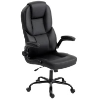 HOMCOM Chaise de Bureau Pivotante, Fonction Bascule, Accoudoirs Relevables, Dossier Haut, Hauteur Réglable, Noir(m-1)