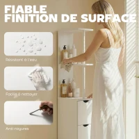 HOMCOM Meuble colonne salle de bain armoire de salle de bain avec tiroirs étagères ouvertes placard 15 x 33 x 136,8 cm blanc(m-6)