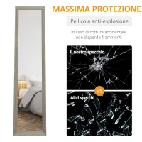 HOMCOM Specchio da Terra Moderno a Figura Intera con Cornice e Supporto, in Legno e Vetro, 37x40x155 cm, Grigio(m-7)