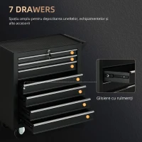 DURHAND Cărucior Atelier cu 7 Sertare, Încuietoare cu Chei, Roți și Mâner, 69x33x75cm, Negru(m-6)