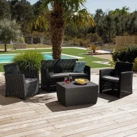 Salon de jardin - résine imitation rotin tressé - Allibert by KETER - 4 personnes - Mia - Gris graphite(m-2)