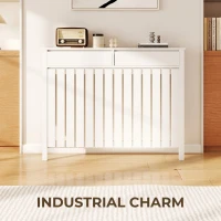 HOMCOM 93 x 119cm Rustic-Look Radiator Cover - White(m-5)