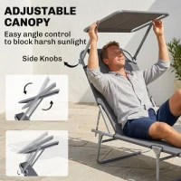 Outsunny Adjustable Lounger Seat with Sun Shade-Grey(m-4)