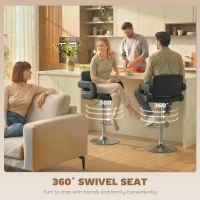HOMCOM Bar Stools Adjustable Swivel Kitchen Chairs with Backrest Armrest Set of 2 PU Leather Black(m-5)