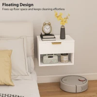 HOMCOM Floating Nightstands Set of 2, Modern Wall Mounted Bedside Tables, White(m-6)