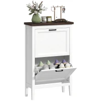 HOMCOM Shoe Cabinet with 2 Flip Drawers, Farmhouse Narrow Shoe Storage Cabinet with Adjustable Shelves, White(m-1)