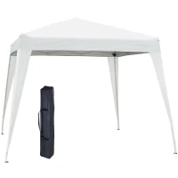Outsunny Gazebo Pieghevole da Giardino 2.4x2.4m con Struttura in Acciaio e Corde Antivento, Bianco(m-1)