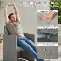 Outsunny 9 Piece Rattan Cube Garden Furniture Dining Set with Armchairs, Footstools and Glass-Top Table, Light Grey(m-6)