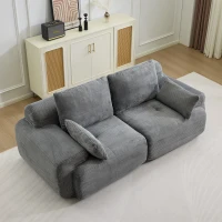 Modernes Sofa aus komprimiertem Memory-Schaum, 2-Sitzer, große Sofagarnitur für das Wohnzimmer, haustierfreundliches modulares Sofagarnitur Cloud, Cordstoff, extra tiefes Sofa, kein Zusammenbau erforderlich, Grau(m-1)
