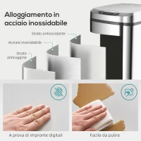 HOMCOM Cestino Rifiuti da 12L a Infrarossi con Secchio Rimovibile, in Acciaio Inox, ABS e PP, 28x22x41 cm, Argento(m-7)