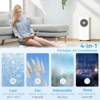 HOMCOM Draagbare Airconditioner met 9000 BTU en Ronde Luchtuitlaat, 4-in-1 Airco met Koeling, 40 L/dag Ontvochtiger, Ventilator, Slaapmodus(m-5)