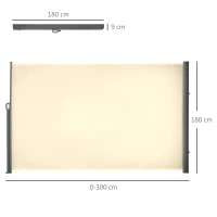 Outsunny Retractable Sun Side Awning Screen Fence - Patio Garden Wall Balcony Screening Panel Outdoor Blind Privacy Divider (3x1.8M, Cream White)(m-3)