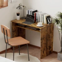 HOMCOM Modern Home Office Furniture Set, Computer Desk with Storage Shelf and Ergonomic Mesh Chair with Flip-Up Armrests, Lumbar Support, Adjustable Height, Rustic Brown and Black(m-9)