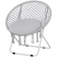 Outsunny Loveuse fauteuil rond de jardin fauteuil lune papasan pliable grand confort macramé coton polyester gris(m-11)