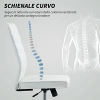 HOMCOM Sedia da Ufficio Ergonomica e Regolabile con Schienale Ricurvo, in Pelle PU e Acciaio, 58x53x97-107 cm, Bianco(m-5)