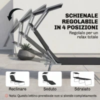 Outsunny Lettino Prendisole da Giardino Pieghevole e Regolabile con Tettuccio in Tessuto Nero, 187x58x50 cm(m-5)