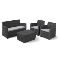 Salon de jardin - résine imitation rotin tressé - Allibert by KETER - 4 personnes - Mia - Gris graphite(m-1)