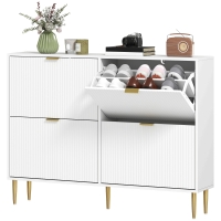 HOMCOM Meuble à chaussures 20 paires avec 4 tiroirs rabattables, portes cannelées et étagères réglables, 105x24x91,5cm, blanc