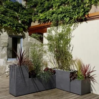 Jardiniere - EDA - Volcania - 98 L - Intérieur / Extérieur - Décor Pierre - 99,5 x 39 x H. 43 cm - Gris Anthracite(m-4)