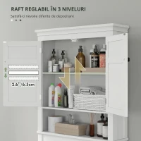 HOMCOM Mobilier WC deasupra toaletei mobilier mașină de spălat dulap 2 uși rafturi reglabile alb(m-3)