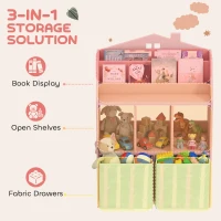 AIYAPLAY Kids Bookshelf with Storage, Toy Storage Unit with Book Display, Shelves and Fabric Drawers for Playroom Nursery, Pink(m-4)